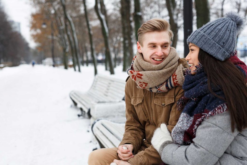 couple on a date in snow