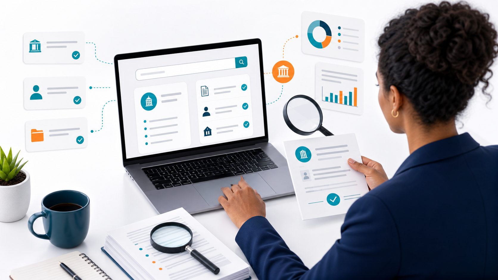Professional reviewing lookup records to find business owner information