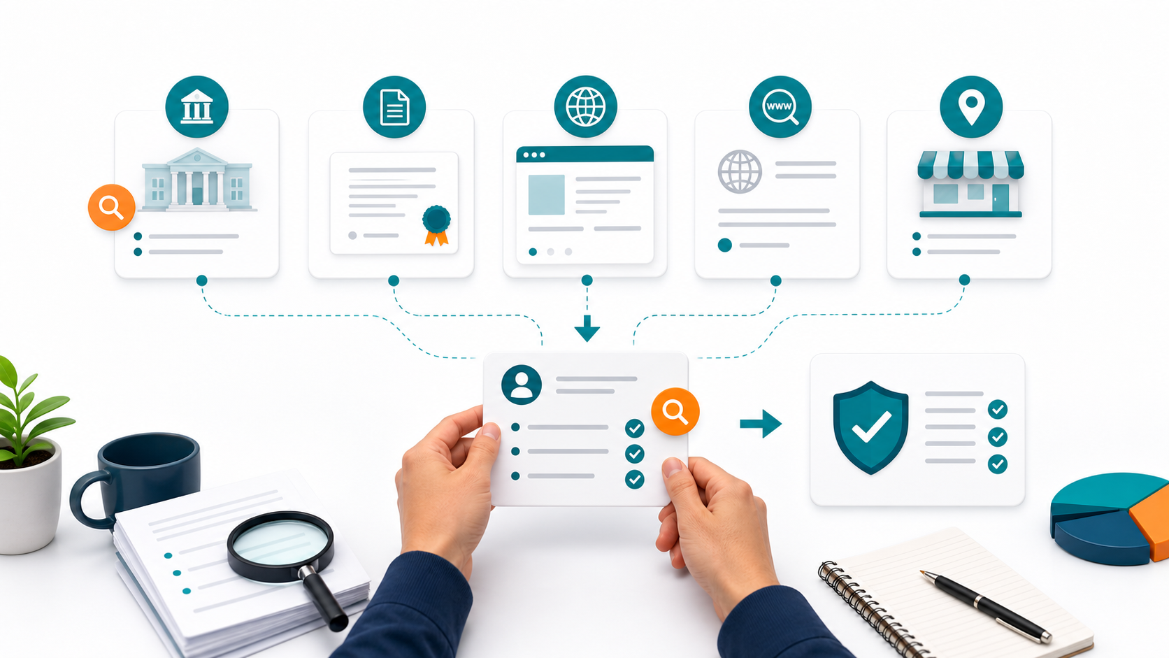 Visual checklist of public records and online sources for identifying company ownership