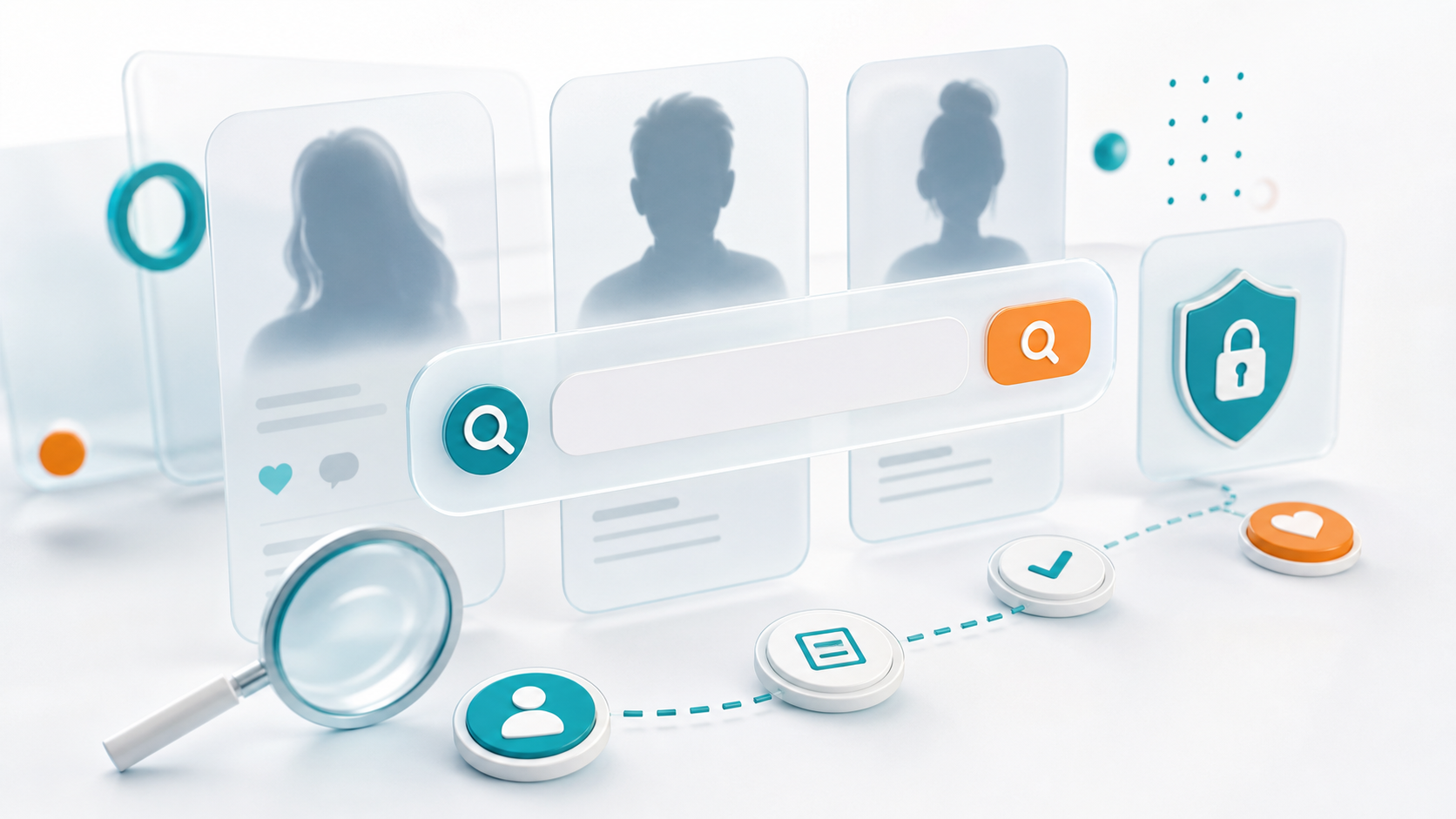 dating site username search with anonymous profile cards and privacy icons