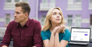A man and a woman stand side by side, talking, with the woman looking at the man.