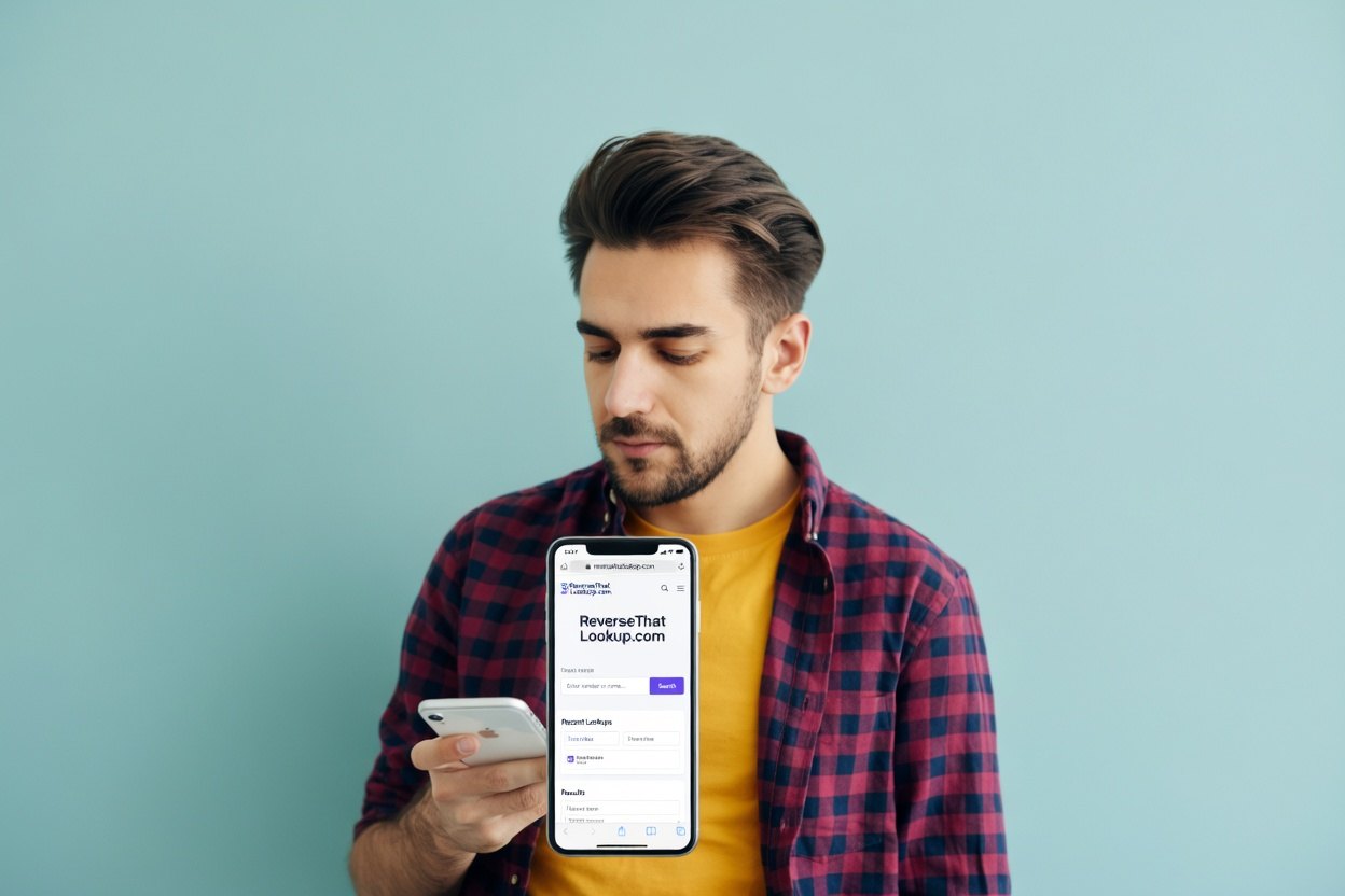 What Is Phishing? 1 A man in a plaid shirt looking at a smartphone with a blue background.