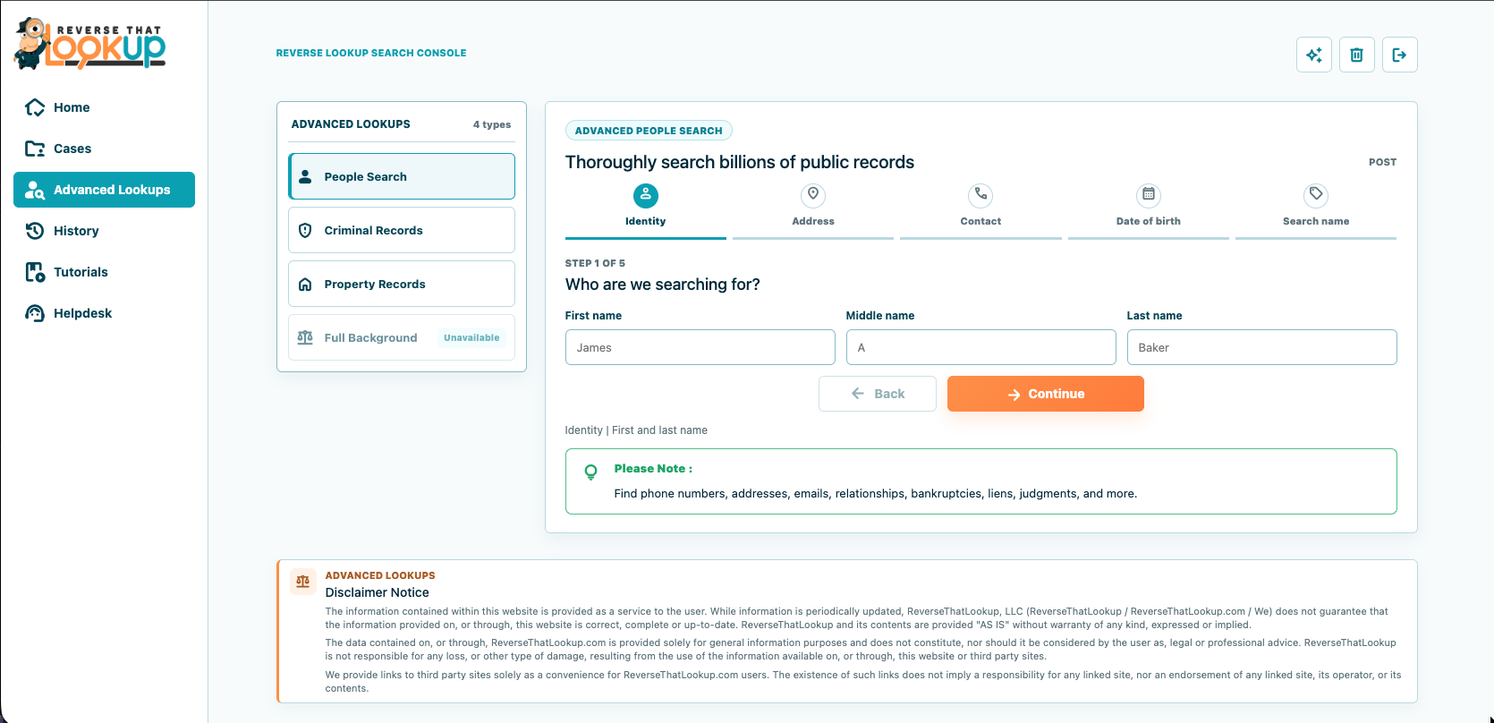 Best People Search Websites 2 ReverseThatLookup.com Internal Dashboard advanced people search feature