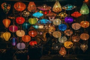 Colorful hanging lanterns in a market, for how to stop dynata calls.