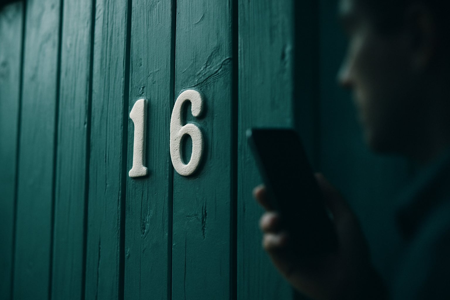 Best Reverse Address Lookup Sites 2 A person holding a phone in front of a green door with the number 16