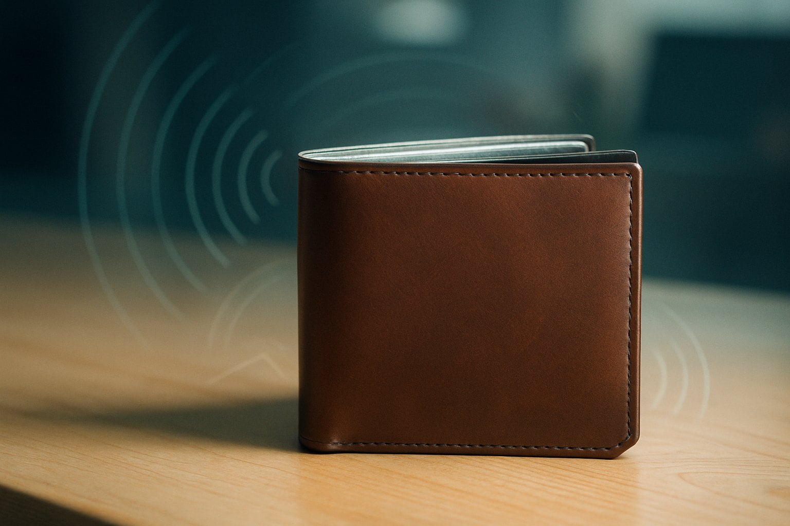 How RFID Blocking Works To Protect Cards 2 A brown leather wallet on a wooden surface with a blurred background.