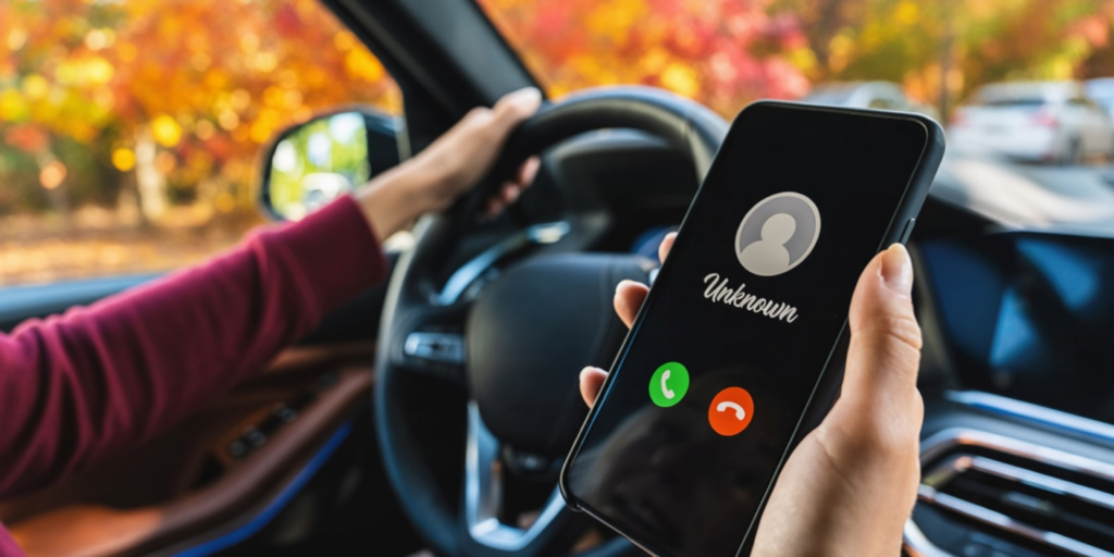 A person holds a phone showing an unknown caller, illustrating no caller id meaning.
