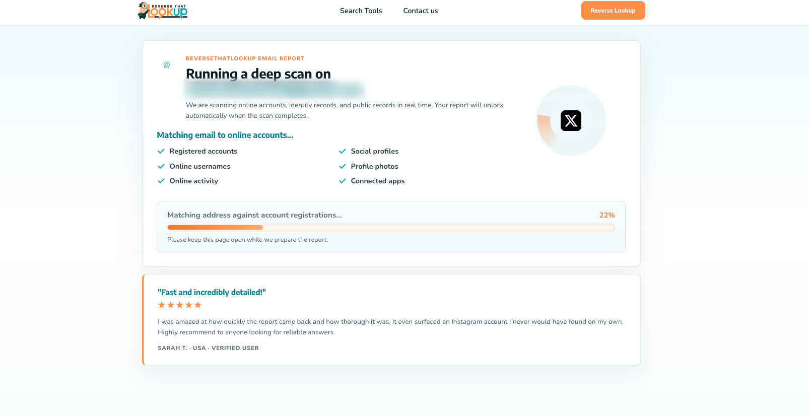 How to Find Someone's Work Email Address 2 Reverse Email Lookup report on Reverse That Lookup scanning public records before the preview unlocks