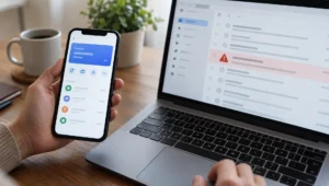 Paypal phishing scam email: A person holding a smartphone with a phishing email on the screen.